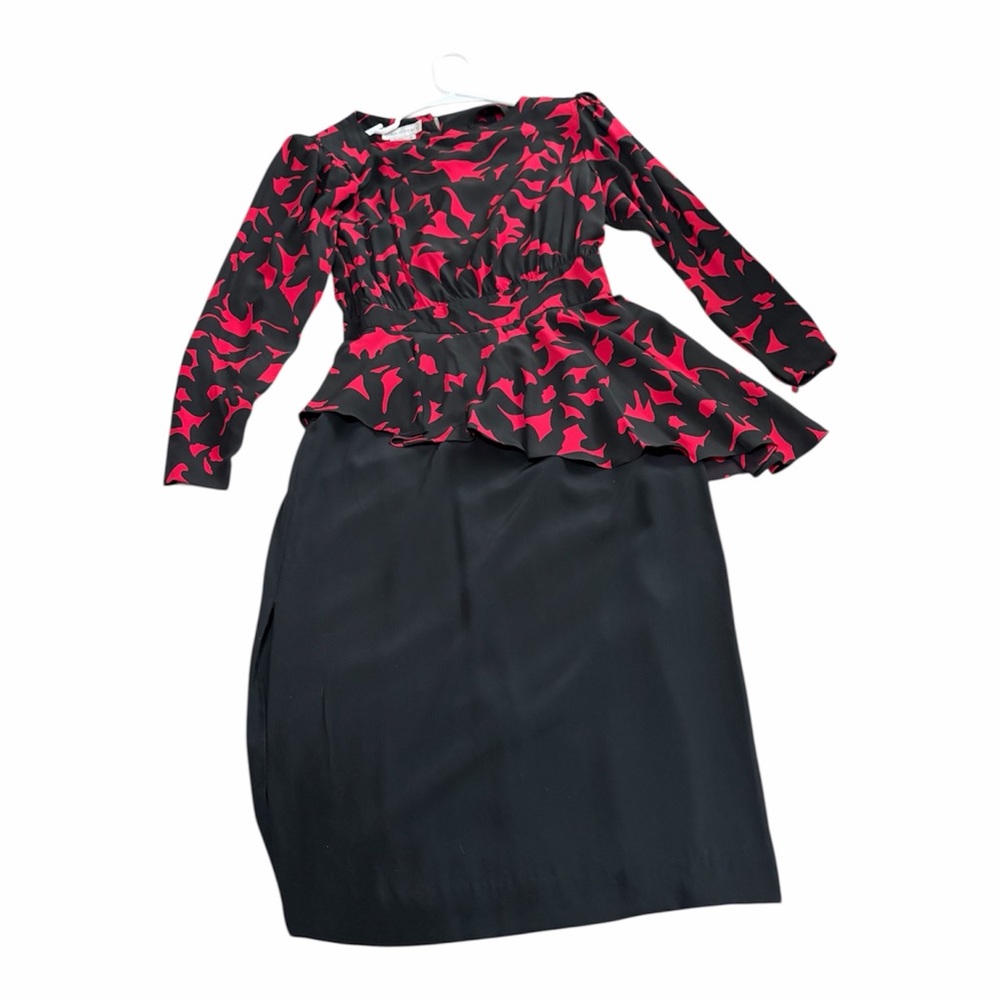 Vintage Silk Studio Peplum Dress Black Red Women’s Size 10